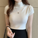 Casual Women Korean Tops Blusas Mujer De Moda Spring Summer Women New Solid Slim Turtleneck Blouse Blusas Clothing