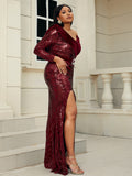 Size Sequin Ruched Tie-Back Split