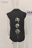 Fashion Women's Vest Notched Collar Loose Single Button Backless Preal Bow Sleeveless Waistcoat Autumn 2023 New