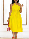 Women's 2025 Summer New Solid-Colored Oblique Shoulder Strap A Skirt Loose Pressure