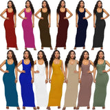 Elegant Women Sexy Dress O-Neck Sleeveless Slim Maxi Dress High Stretch Tank Robe Spring Summer Thin Long Dress
