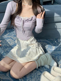 Elegant Blouse Women Casual Slim Y2k Crop Tops Female 2022 Autumn Long Sleeve Pure Color Korean Fashion Shirts