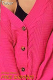 Vintage Autumn Winter Women Knitted Ribbed Cardigans Women Casual Loose Fashion Cardigan Sweaters Coats Femme