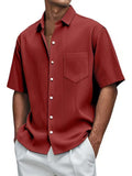 New Men's Solid Color Loose Comfortable Buffly Striped Short-Sleeved Button