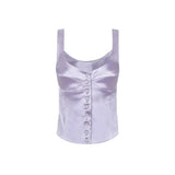 Tank Top Aesthetic Sleeveless Solid Color Single Breasted Vest 2000s Women Crop Tops Elegant Ladies Shirt Fairycore