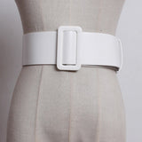 White Rectangular Buckle Split Long Wide Pu Leather Belt Personality Women New Fashion Tide All-match Spring 2022