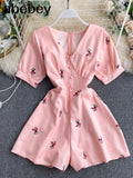 Womens Jumpsuit Shorts 2022 New Summer Fashion Printed Short Sleeve Slim Casual Overall Female White Bodysuit
