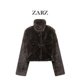 Homemade New Women's Armificed Turf Effect Spliced Knitted Coat