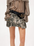 Fashion Women's Camouflage Skitr Multi Pocket Silhouette Spice Girl Street Low Waist Denim Skirt Summer 2023 New