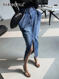 Blue Denim Skirt For Women High Waist Solid Minimalist Loose Midi Dresses Female Korean Fashion Summer Clothing