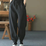Orange Loose Joggers Sweatpants for Women Autumn Winter Warm Baggy Trousers Woman Wide Leg Elastic Waist Sweatpants