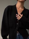 V-Neck Solid Color Temperament Women's 2023 Autumn And Winter Single Breasted New Long Sleeve Sweater Cardigan