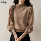 Winter Half Turtleneck Cashmere Sweater Women Pullover Lantern Sleeve Knitted Sweater Loose Solid Tops Pull Femme