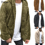 Mens Buttons Coat Warm Faux Fur Winter Casual Loose Double-Sided Plush Hoodie Fluffy Fleece Fur Jacket Hoodies Coat