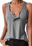 U-Neck Solid Cotton Blend Button Regular Tank