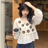 Women O-Neck Hollow Out Print Simple All-match Casual Fashion College Korean Style Ulzzang New Tops Hot Selling