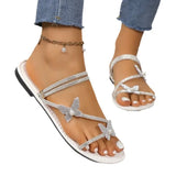 Drill Bow Bow Jacket Toe Sandals Women 2025 New Flat Bottom With Skirt Beach One Shoes Two Women's Cool Slippers