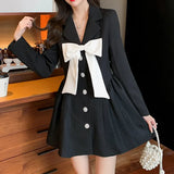 Dresses For Women 2022 new Autumn Long Sleeve Bow Black Mini Dress Korean style fashion Suit Dress casual white