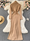 Mermaid Dress For Women Korean Fashion V Neck Ruched Slim Dresses 2022 Spring New Streetwear Knitted