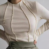 Toloer Bottom Shirt Autumn Winter Round Collar Tight Edge T-Shirt Female Tight Casual Sexy Jacket
