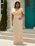 Size Sequin Cloak Sleeve V-Neck