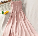 Dress Summer Women Off Shoulder Spaghetti Strap Slim Stretchy Breathable Soft Female Loose All-match Simple