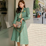 Women Office Outfit Stripe Vintage Lady Single Breasted Short Blazer Coat Suit Jacket High Waist Midi Skirt 2 Piece
