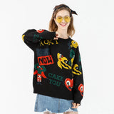 Cartoon Fun Fruit Embroidery Sweater Harajuku Retro Style Knitted Sweater Autumn And Winter Cotton Pullover