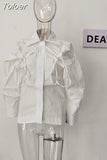 Fashion Women's Shirt New Solid Color Loose Single Breasted Puff Sleeve Drawstring Blouse Female Tide Summer 2023