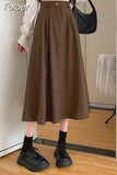 Women Solid Color A- Line Skirt High Waist Elastic Waist Hip Hop Harajuku All-Match Korean Style Streetwear Skirts