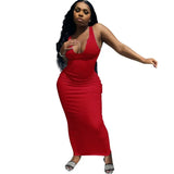 Bodycon Long Maxi Dresses for Women Elegant Robe Deep V Neck Sexy Summer Sleeveless Office Vestido White Lady Dress