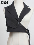 Women Black Plaid Irregular Stitch Loose Fit Vest New V-collar Sleeveless Fashion Tide Spring Autumn 2023
