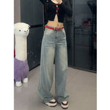 Street Back Pocket Embroidered Jeans Women's New Vintage Wash Straight Loose