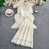 Yuan Age Reduction Heavy Lace Embroidery Round Shirt Design Single Buckle Top Two Sets Of High-Rise