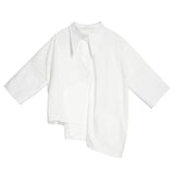 Women White Irregular Big Size Blouse New Lapel Three-quarter Sleeve Loose Fit Shirt Fashion Spring Autumn 2023