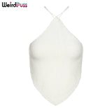 Puss 2021 Summer Knitted Halter Skinny Sexy Tank Top Lace Up Backless Sleeveless Party Camisole Streetwear Stretchy