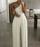 Suit Women Summer Sexy One Shoulder Print Loose Wide Leg Jumpsuits Elegant Office Lady Party Jumpersuit Women