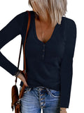 Autumn New Women's Button Vest Solid Color V-Neck Long-Sleeved T-Shirt