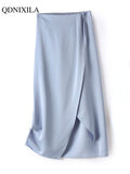Spring Summer Silk Satin Women's Skirts Fashion Forked Slim Elegant Casual Design Aesthetic High Waist Midi Skirt