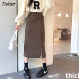 Skirts Women Korean Style Solid Ladies Design Temperament Autumn Feminino Side-slit All-match Leisure New College