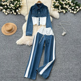 Kong-Flavored Casual Suit Women's High-Waisted Thigh-Legged Straight Trousers Two Sets Of Stylish Lapel Jacket