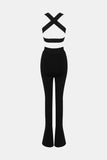 Crisscross Cropped Top and Slit Flare Pants