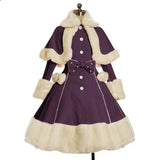 Yskkt Women Lolita Autumn Coat Warm Fur Collar Bowknot Dress Jacket Fashion Sweet Princess Breasted Overcoat Halloween