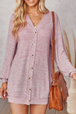 Button Down Dropped Shoulder V-Neck
