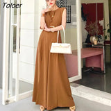 Summer Casual Retro Beach Holiday Jumpsuits Women OL Elegant Sexy Round Neck Sleeveless Sashes Party Split