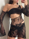 Fashion Women's Dress New One-shoulder Long Sleeve Patchwork Lace Slim Hollow Out Dresses Female Tide Summer 2023