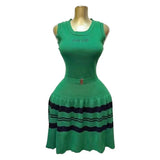 Women's Small Scented Striped U-Neck Cake Ponve-Free Sleeveless Knitted