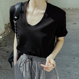 Loose Solid Minimalist T Shirt For Women U Neck Short Sleeve Casual T Shirts Female Summer Clothing Style New
