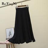 High Waist Skirts Womens Solid Plaid Vintage Casual Sweater Knitted Skirt for Woman Elastic Retro Skirt Faldas
