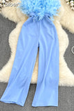Women Elegant Long Jumpsuits Strapless Slash Neck Feather Tube Top Sexy Fashion Party Night Evening 2023